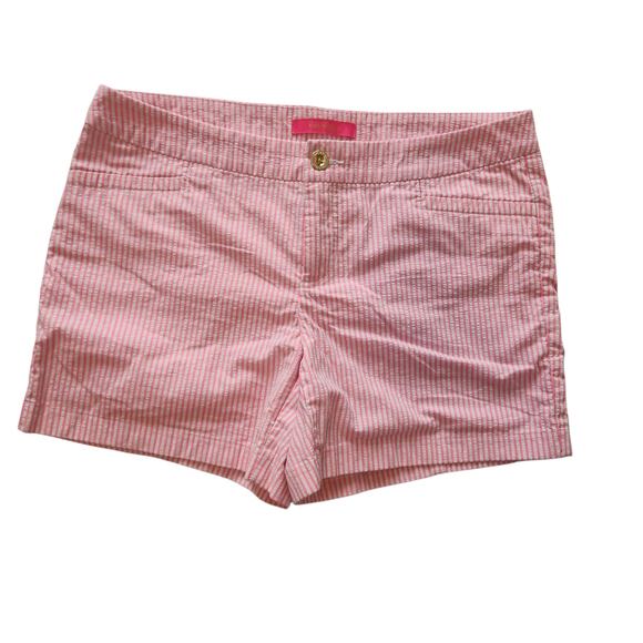 Lily Pulitzer 5" Kelly Chino Shorts, Pink & White Stripe Seersucker size 8 - Picture 1 of 8